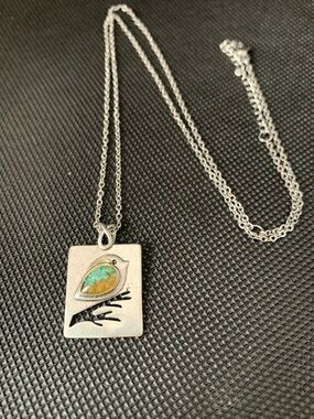 Elle Silver-tone Pendant Necklace with Turquoise and Gold Accent